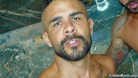 Tattooed brunette gangbang with a teen with tattoo