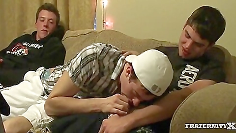Horny college bitches give a deep blowjob to their big cocked buddy