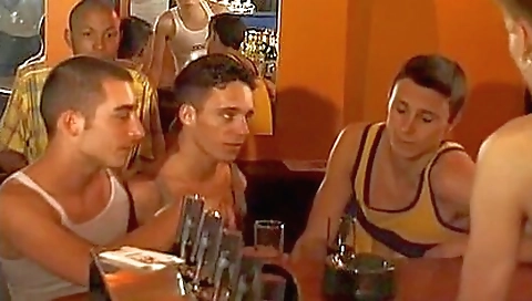 Brunette teen gets fucked by a group in a group sex video
