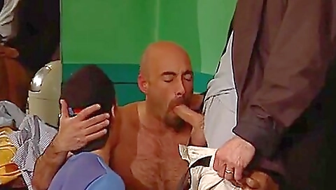 Spicy cocksuckers jacking their boners in a group action
