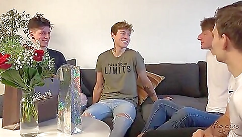Brunette is having sex with a bunch of men on a party